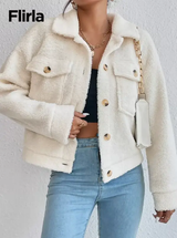 Flirla Veste duveteuse à bouton poche à rabat pour femme L’Art des Vêtements