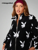 Missguided x Playboy Manteau zippé oversize avec imprimé lapin pour femme L’Art des Vêtements