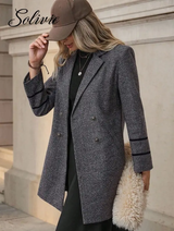 Solivie Manteau long élégant à double boutonnage et manches longues en couleur unie pour femme L’Art des Vêtements