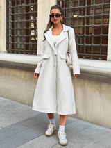 Manteau femme de couleur unie, manteau trench à boutons sur le devant, fausses poches L’Art des Vêtements