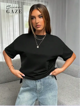 Siren Gaze T-shirt femme simple à l\"avant court et à l\"arrière long de base L’Art des Vêtements