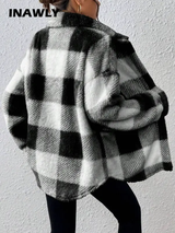 INAWLY Veste casual à carreaux et à poils longs pour femmes L’Art des Vêtements