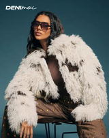 Denimoi Veste courte en fausse fourrure à imprimé vache pour femme L’Art des Vêtements