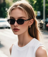 Lunettes de soleil mode à monture ovale rétro en plastique. Conception classique L’Art des Vêtements