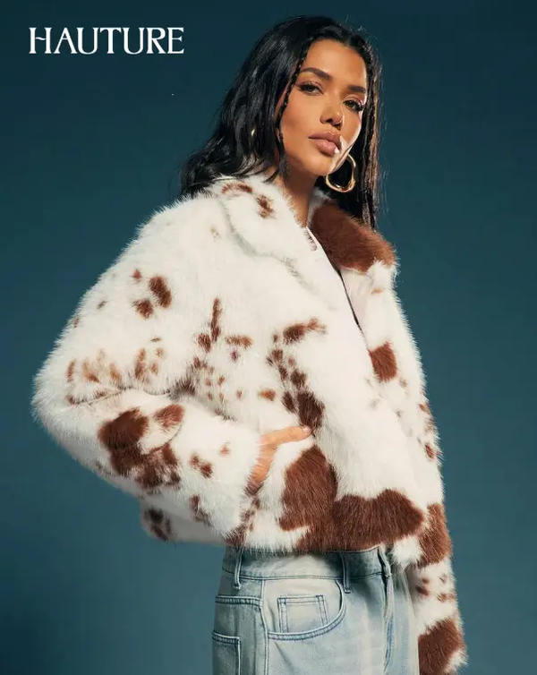Hauture Manteau court à manches longues avec col en fausse fourrure pour femmes L’Art des Vêtements