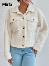 Flirla Veste duveteuse à bouton poche à rabat pour femme L’Art des Vêtements