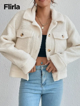 Flirla Veste duveteuse à bouton poche à rabat pour femme L’Art des Vêtements