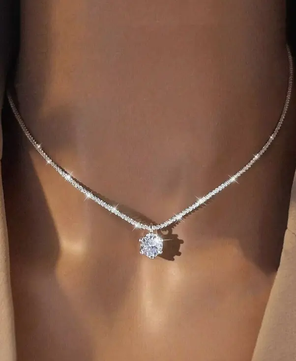 Petit pendentif en diamant unique en argent, élégante chaîne de clavicule à verrou en cuivre L’Art des Vêtements