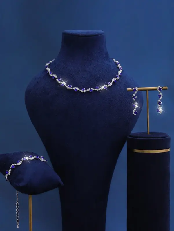 Ensemble de 3 pièces comprenant un collier, des boucles d'oreilles avec motif goutte d'eau bleue simple L’Art des Vêtements