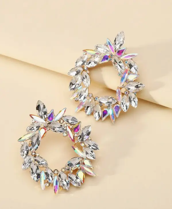 1 paire Boucles D'oreilles En Forme Géométrique À Strass Incrusté L’Art des Vêtements