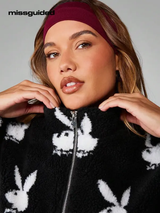 Missguided x Playboy Manteau zippé oversize avec imprimé lapin pour femme L’Art des Vêtements