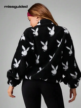 Missguided x Playboy Manteau zippé oversize avec imprimé lapin pour femme L’Art des Vêtements