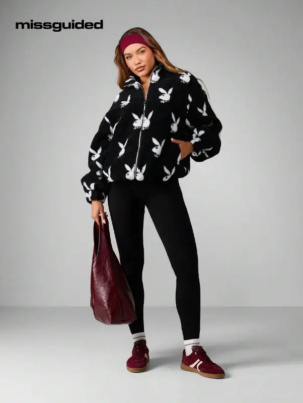 Missguided x Playboy Manteau zippé oversize avec imprimé lapin pour femme L’Art des Vêtements