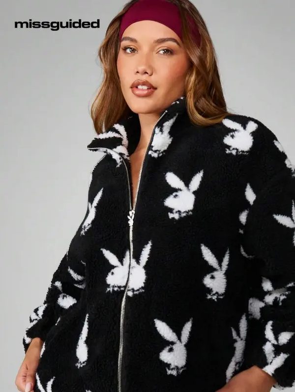 Missguided x Playboy Manteau zippé oversize avec imprimé lapin pour femme L’Art des Vêtements