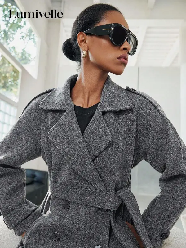 Lumivelle Manteau gris, manteau pour femme, manteau court gris foncé décontracté L’Art des Vêtements