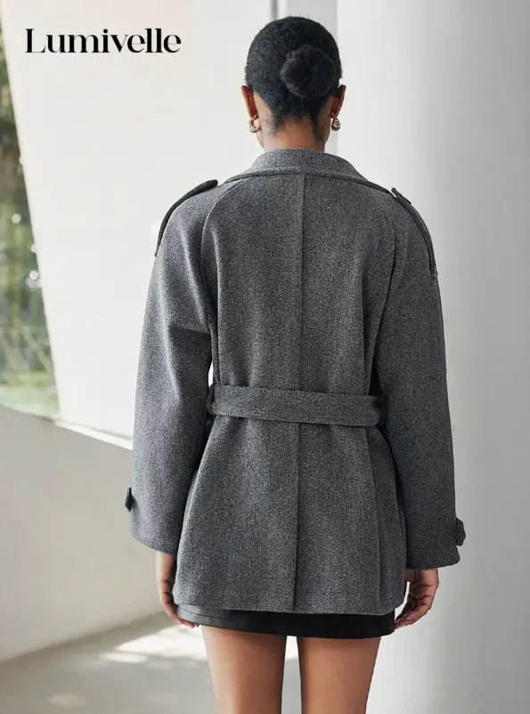 Lumivelle Manteau gris, manteau pour femme, manteau court gris foncé décontracté L’Art des Vêtements
