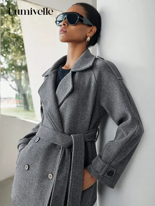 Lumivelle Manteau gris, manteau pour femme, manteau court gris foncé décontracté L’Art des Vêtements