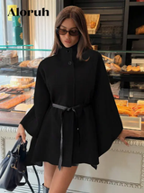 Aloruh Manteau en mélange de laine à col montant, manches chauve-souris et taille cintrée pour femmes L’Art des Vêtements