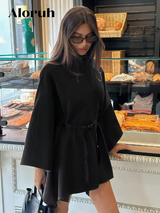 Aloruh Manteau en mélange de laine à col montant, manches chauve-souris et taille cintrée pour femmes L’Art des Vêtements