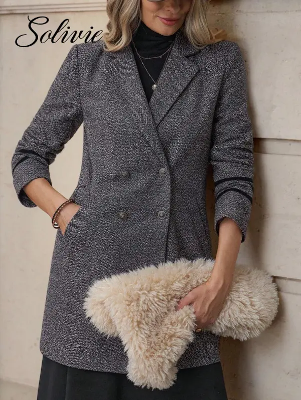 Solivie Manteau long élégant à double boutonnage et manches longues en couleur unie pour femme L’Art des Vêtements