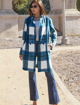 Manteau casual à carreaux à double boutonnage et manches longues pour femmes L’Art des Vêtements