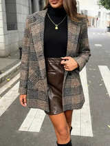Manteau de laine pour femmes à double poche en tissu à carreaux tissé L’Art des Vêtements