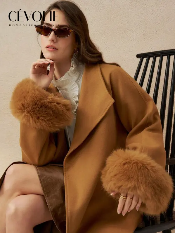 Cévolie Manteau mi-long décoré de fourrure française pour femmes L’Art des Vêtements