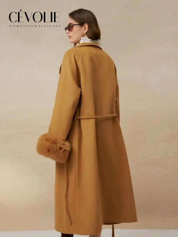 Cévolie Manteau mi-long décoré de fourrure française pour femmes L’Art des Vêtements