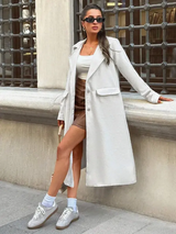 Manteau femme de couleur unie, manteau trench à boutons sur le devant, fausses poches L’Art des Vêtements