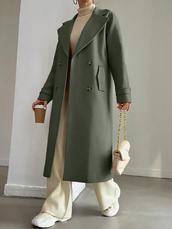 pièce Manteau casual femme à double boutonnage unicolore, automne/hiver L’Art des Vêtements