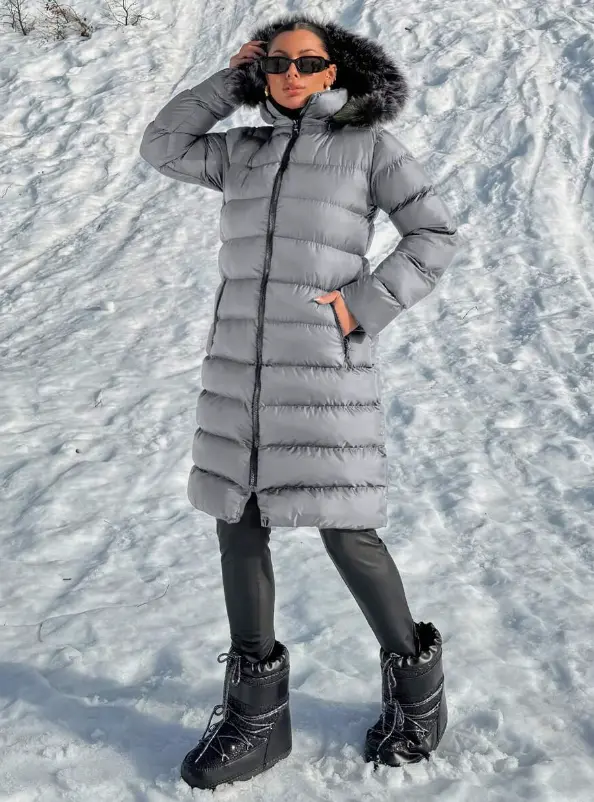 Manteau d'hiver matelassé à double fermeture éclair avec fourrure synthétique doublée L’Art des Vêtements