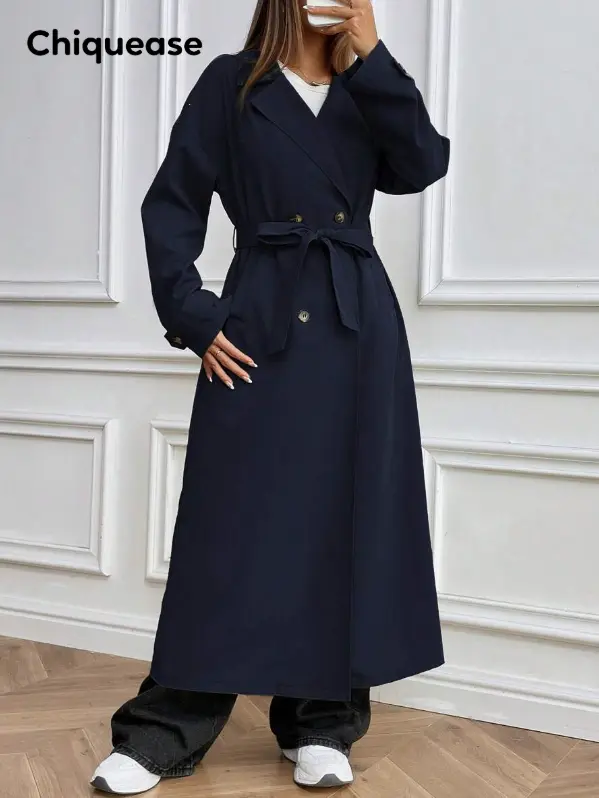 Chiquease Manteau trench long double boutonnage casual avec ceinture et col cranté pour femme L’Art des Vêtements