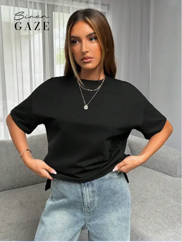 Siren Gaze T-shirt femme simple à l\"avant court et à l\"arrière long de base L’Art des Vêtements