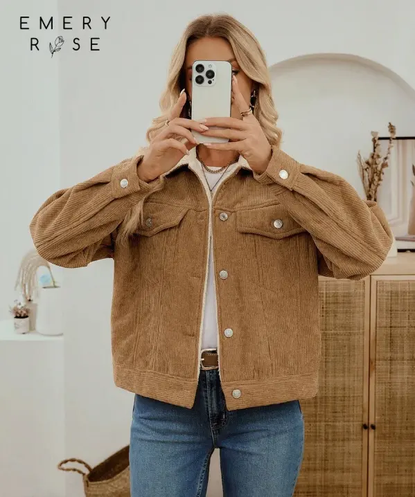 EMERY ROSE Veste décontractée en velours côtelé pour femmes L’Art des Vêtements