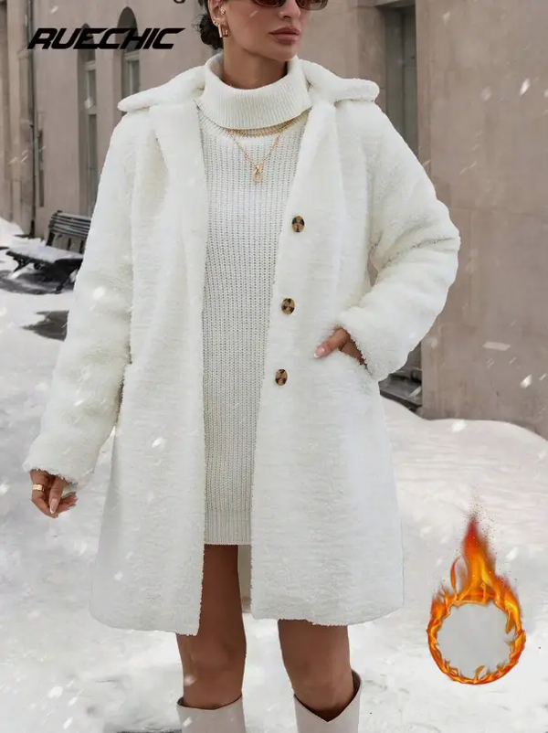 RueChic Veste d'hiver à couleur unie, avec poches, boutons pour femme L’Art des Vêtements