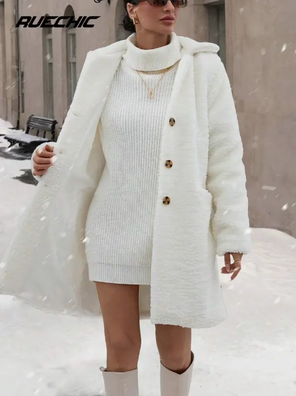 RueChic Veste d'hiver à couleur unie, avec poches, boutons pour femme L’Art des Vêtements