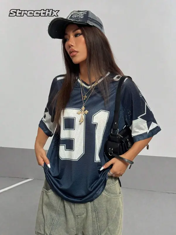 StreetHx T-shirt de sport à manches courtes, coupe ample pour femme L’Art des Vêtements